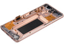 Pantalla OLED Samsung Galaxy S9 Sunrise Gold con marco, repuesto para reparación de display roto.