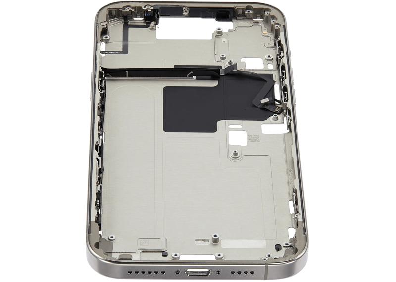 Reparación de carcasa intermedia con botones de encendido y volumen para iPhone 16 Pro Max en Guatemala.