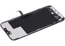 Pantalla OLED usada para iPhone 13 Pro Max (A2484) con cable flex de sensor de luz, lista para reparación.