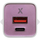 Cargador de pared GaN 30W rosa AmpSentrix Pro con puertos USB-C y USB-A, enchufe EU.