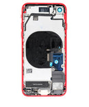 Tapa trasera roja para iPhone 8 (A1863, A1905, A1906) con componentes preinstalados, sin logo, repuesto aftermarket.