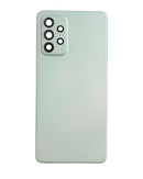 Tapa trasera verde menta Samsung Galaxy A52s con lente de cámara, repuesto original Service Pack para reparación.