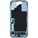 Marco medio de iPhone 16 usado, color teal, con puerto de carga. Ideal para reparación de chasis o pantalla rota.