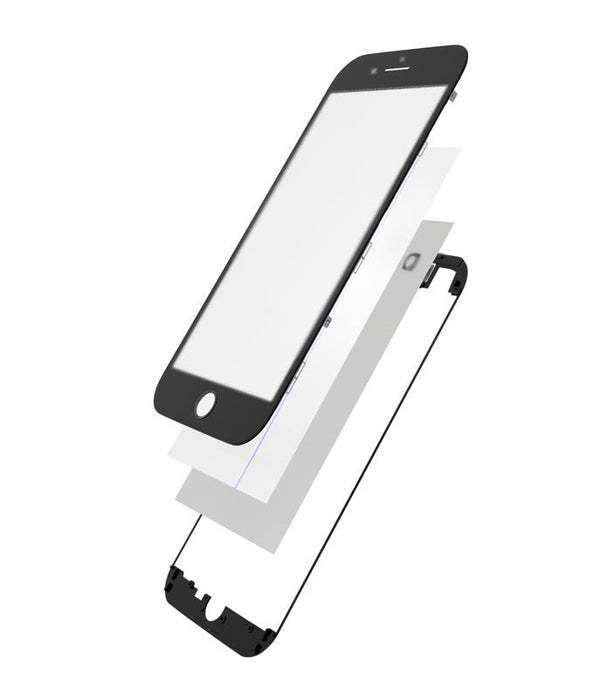 Reparación de tapa delantera con marco, polarizador y OCA preinstalado para iPhone 8 en Guatemala.