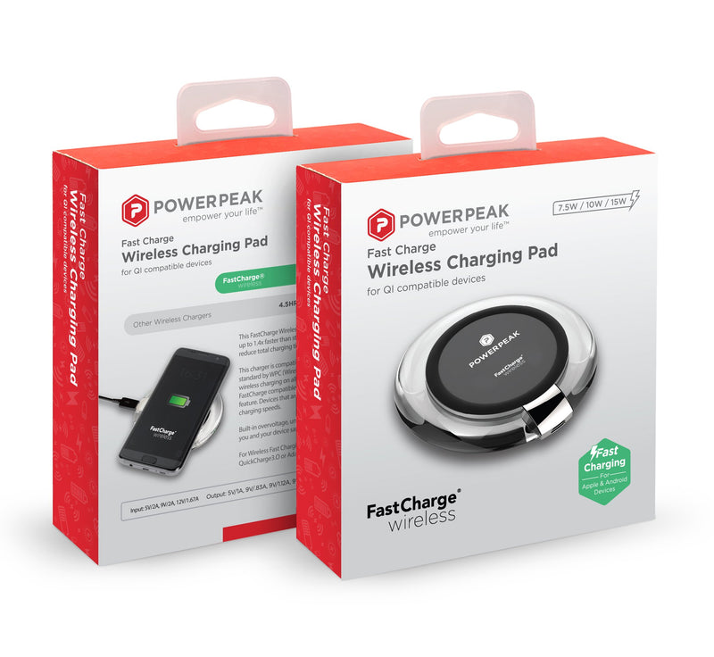 Encuentra el cargador inalámbrico Fast Charge PowerPeak de 15W en Guatemala para cargar tus dispositivos de forma rápida y segura.