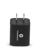 Cargador de pared SlowBack negro de 18W con cable USB-C de 6 pies para carga rápida de celular.