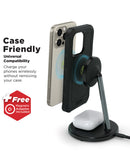 Estación inalámbrica MagCharge 2 en 1 PowerPeak, carga rápida 15W, para iPhone y AirPods, diseño elegante negro.