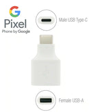 Adaptador USB a USB-C Google Pixel blanco original, compacto y duradero para carga y datos.