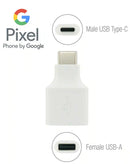 Adaptador USB-C OEM Google Pixel blanco, para carga y transferencia de datos.