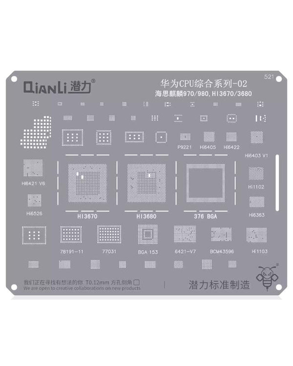 Stencil Bumblebee (QS521) para reparaciones de CPU Huawei en Guatemala.