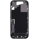 Chasis medio negro usado para iPhone 17 (EU/Global) con puerto de carga y piezas pequeñas.