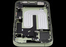 Mid-frame housing iPhone 17 (A3280, A3281) color salvia, usado, con puerto de carga y small parts.