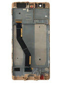 Pantalla LCD refurbished dorada para Huawei P9 Plus con marco, ideal para reparación de display roto.