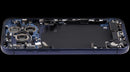 Tapa trasera iPhone 17 Pro Deep Blue usada, con chasis, puerto de carga y pequeñas piezas.