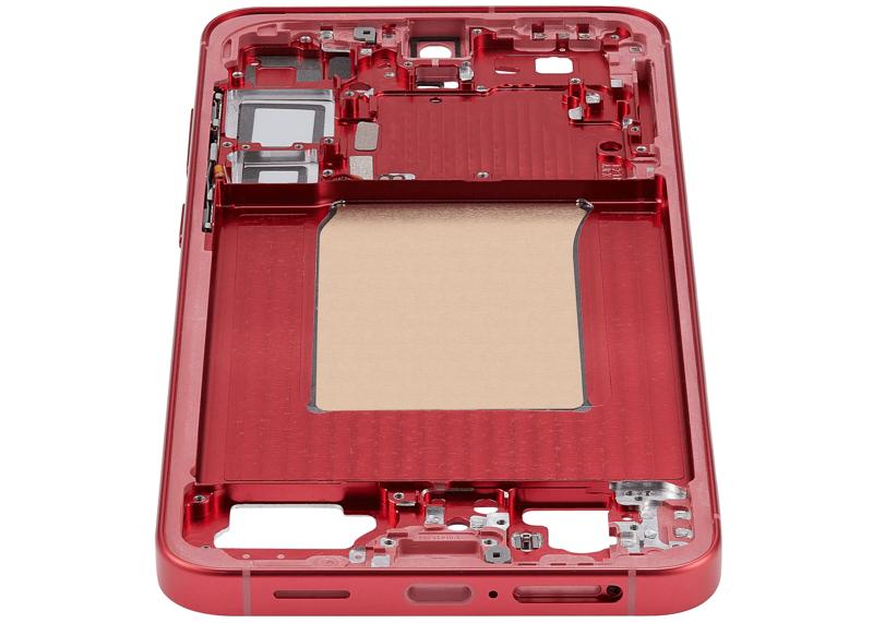 Chasis intermedio en color Coral Red para Samsung Galaxy S25 Plus 5G, disponible para reparaciones en Guatemala.