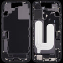 Chasis medio negro usado para iPhone 17 (EU/Global) con puerto de carga y piezas pequeñas.