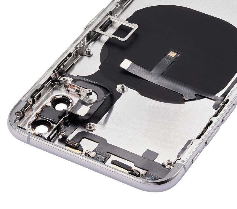 Tapa trasera para iPhone XS con componentes pequeños pre-instalados (Plata)