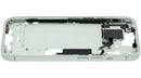 Chasis medio verde usado de iPhone 15 A2846 con pequeñas partes internas para reparación.