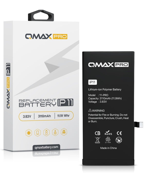 Reparación de batería para iPhone 11 en Guatemala con la batería QMAX Pro de 3110 mAh.