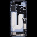 Chasis medio iPhone 17 Mist Blue usado con puerto de carga y piezas pequeñas para reparación.