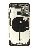 Marco de carcasa trasera con componentes pequeños preinstalados para iPhone 11 Pro Max en Guatemala, ideal para reparaciones en talleres especializados.