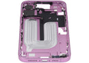 Carcasa intermedia rosa brillante para iPhone 16 Plus (A3082) con botones de encendido y volumen.