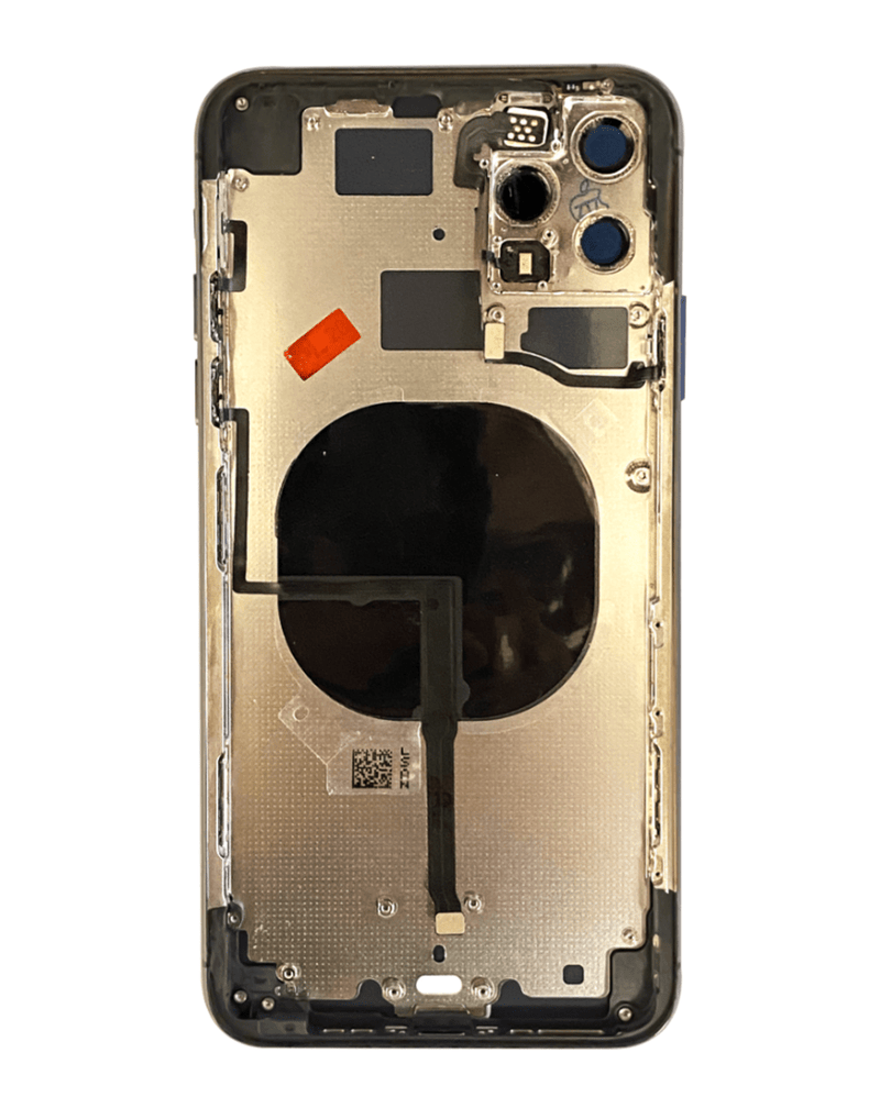 Encuentra tapas traseras con componentes preinstalados para iPhone 11 Pro Max en Guatemala, ideales para reparaciones, sin logo y en color Space Gray.