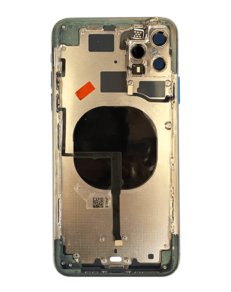 Tapa trasera con componentes preinstalados para iPhone 11 Pro Max en Guatemala, ideal para reparaciones y talleres especializados.