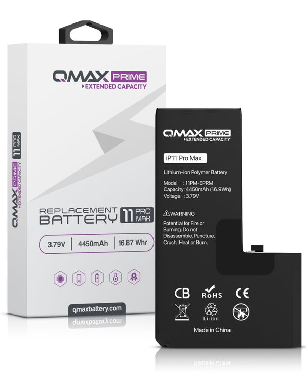 ¡Encuentra en Guatemala la batería sin soldadura de punto QMAX Prime Extended Capacity para iPhone 11 Pro Max con 4450 mAH!