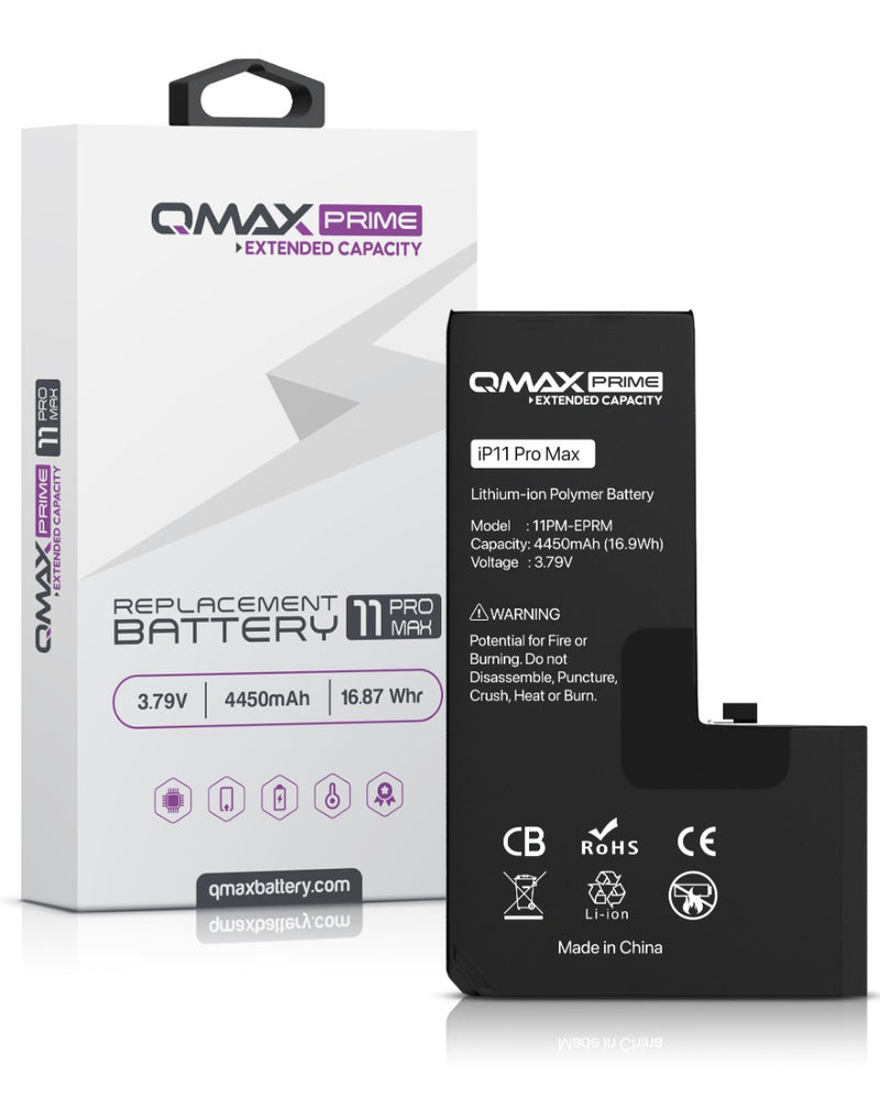¡Encuentra en Guatemala la batería sin soldadura de punto QMAX Prime Extended Capacity para iPhone 11 Pro Max con 4450 mAH!