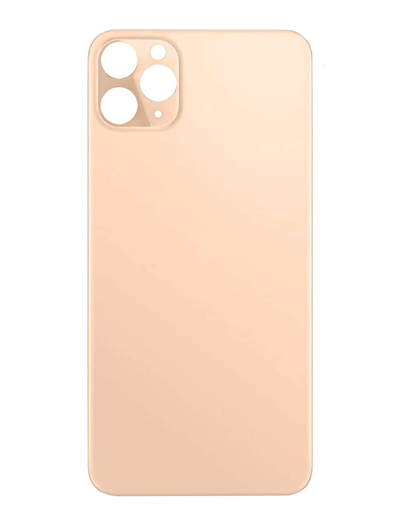 Tapa trasera de iPhone 11 Pro en color dorado con agujero de cámara más grande en Guatemala.