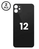 Encuentra tapas traseras con orificio de cámara más grande para iPhone 12 en Guatemala, en packs de 2, disponibles en color negro.