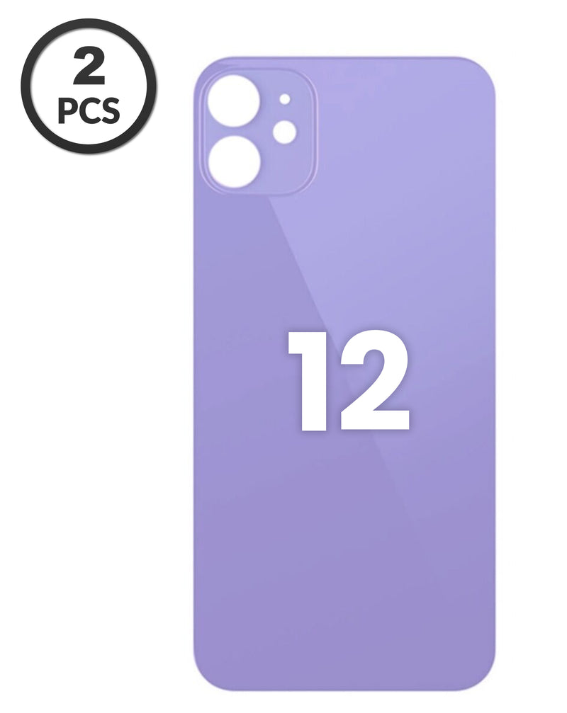 Tapa trasera con orificio de cámara más grande para iPhone 12 en color púrpura en Guatemala.