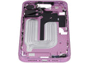 Chasis medio rosa iPhone 16 Plus (A2894, A3089) con botones de encendido y volumen para reparación.
