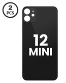Tapa trasera de repuesto para iPhone 12 Mini en Guatemala, pack de 2 unidades en color negro y con orificio ampliado para la cámara.