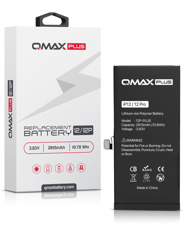 Compra la batería QMAX Plus para iPhone 12/12 Pro en Guatemala, mejorada y de alta calidad.