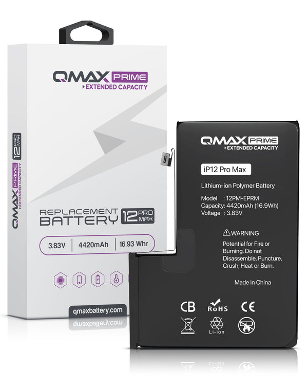 Encuentra la mejor batería sin spot weld QMAX Prime extended capacity para iPhone 12 Pro Max en Guatemala.