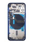 Estructura trasera en color azul para iPhone 12 con componentes preinstalados en Guatemala.