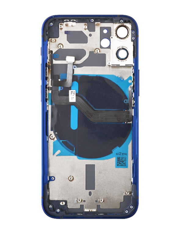 Estructura trasera en color azul para iPhone 12 con componentes preinstalados en Guatemala.