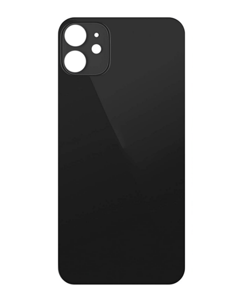 Tapa trasera de repuesto para iPhone 12 Mini en Guatemala, sin logo y con agujero de cámara más grande en color negro, disponible en BajoPPLCD.