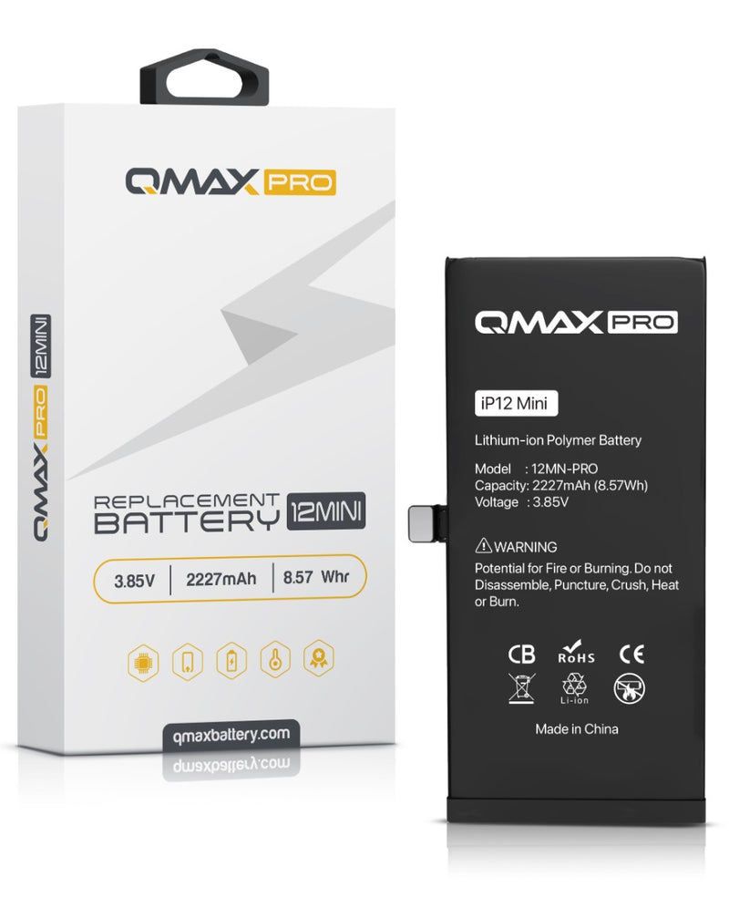 Encuentra la mejor batería QMAX Pro de 2227 mAH para iPhone 12 Mini en Guatemala en nuestro taller de reparaciones de baterías.
