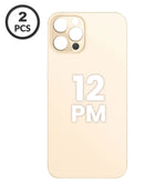 Compra en Guatemala tapas traseras con agujero de cámara más grande para iPhone 12 Pro Max, pack de 2 unidades, color oro, sin logo.