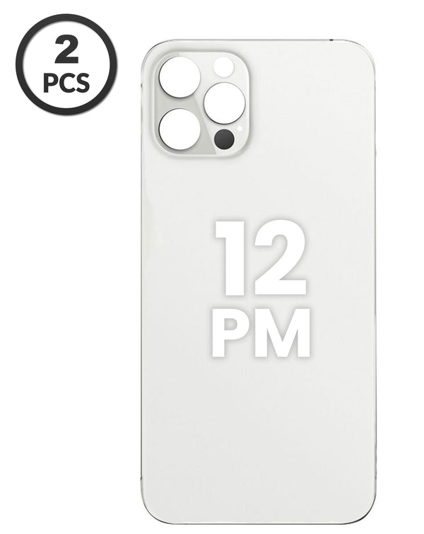 Tapa trasera de iPhone 12 Pro Max con agujero de cámara más grande para reparación en Guatemala.
