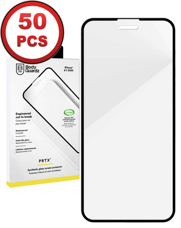 Protector de pantalla de vidrio templado BodyGuardz para iPhone 12 Pro Max en color negro en Guatemala.