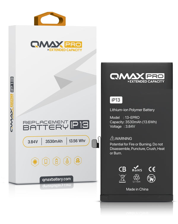 Reparación de batería iPhone 13 en Guatemala, compra la batería QMAX Pro de 3530 mAh en nuestro taller de reparaciones.