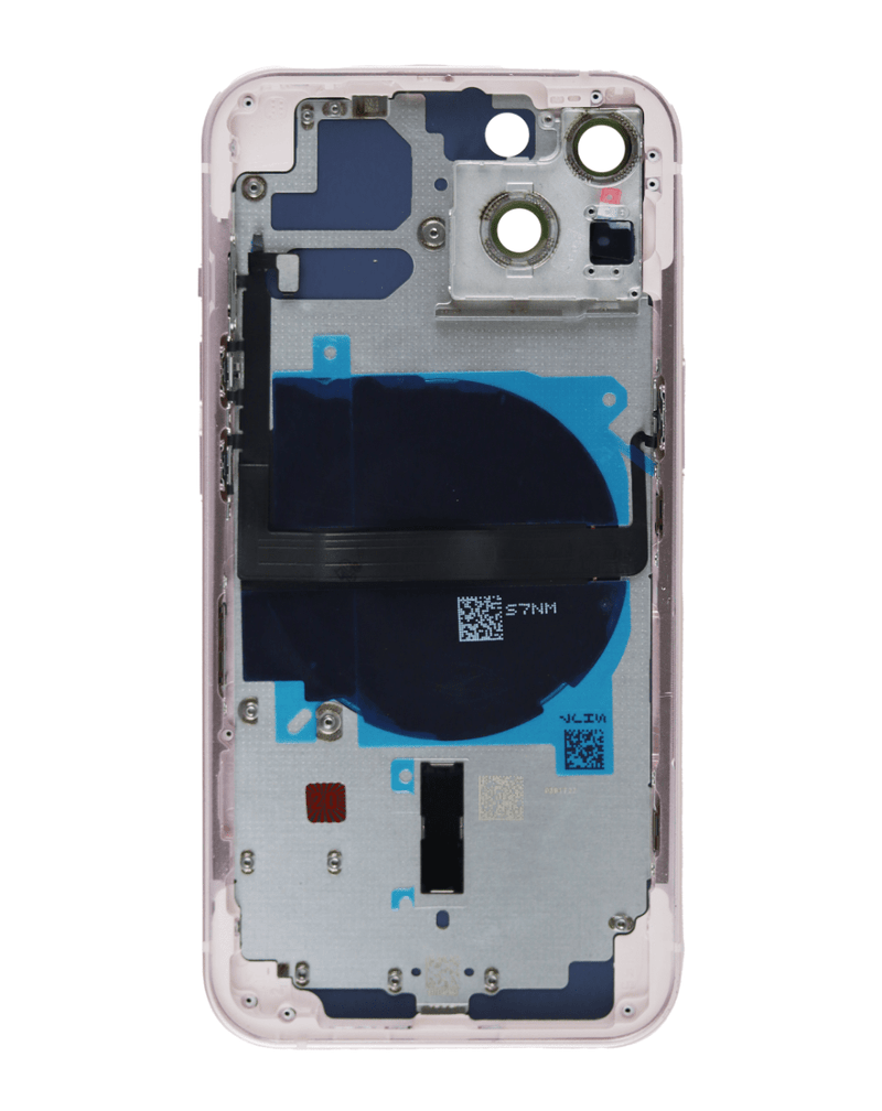 Encuentra el marco de carcasa trasera con componentes preinstalados para iPhone 13 en Guatemala para reparaciones de alta calidad.