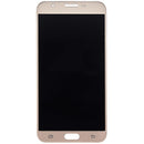 Pantalla LCD completa dorada para Samsung Galaxy J7 Perx, Halo y Sky Pro (J727) con herramientas de reparación.