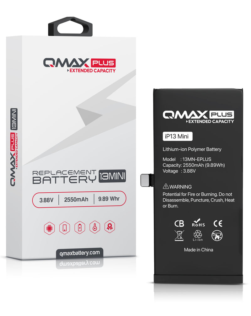 Encuentra baterías QMAX Plus extended capacity para iPhone 13 Mini en Guatemala.