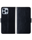 Funda billetera de cuero negro para iPhone 13 Pro con ranuras para tarjetas, estilo elegante SlowBack.