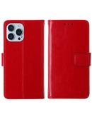 Funda de cuero rojo para iPhone 13 Pro con ranura para tarjeta, accesorio elegante y funcional.